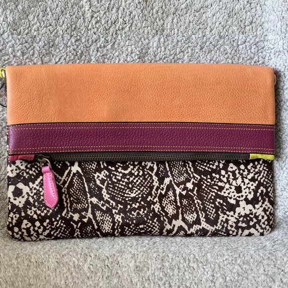 Orange & Plum | Gemma Leather and Hair on Hide Fold Over Cross… - Picture 1 of 12